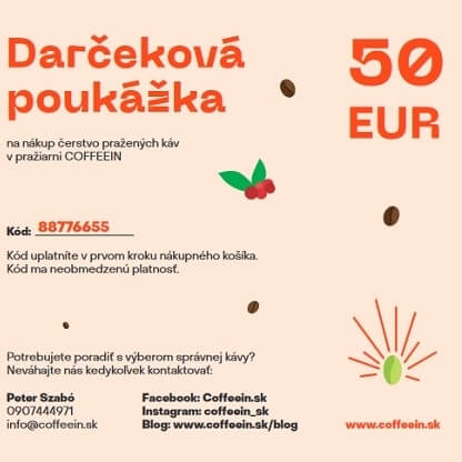 Darčeková poukážka na kávu COFFEEIN - 50 eur